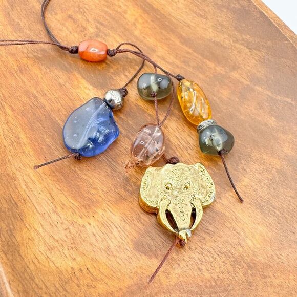 Vintage Elephant Glass Bead Necklace Boho Chic Versatile Style Layer Gift Retro - Picture 8 of 11